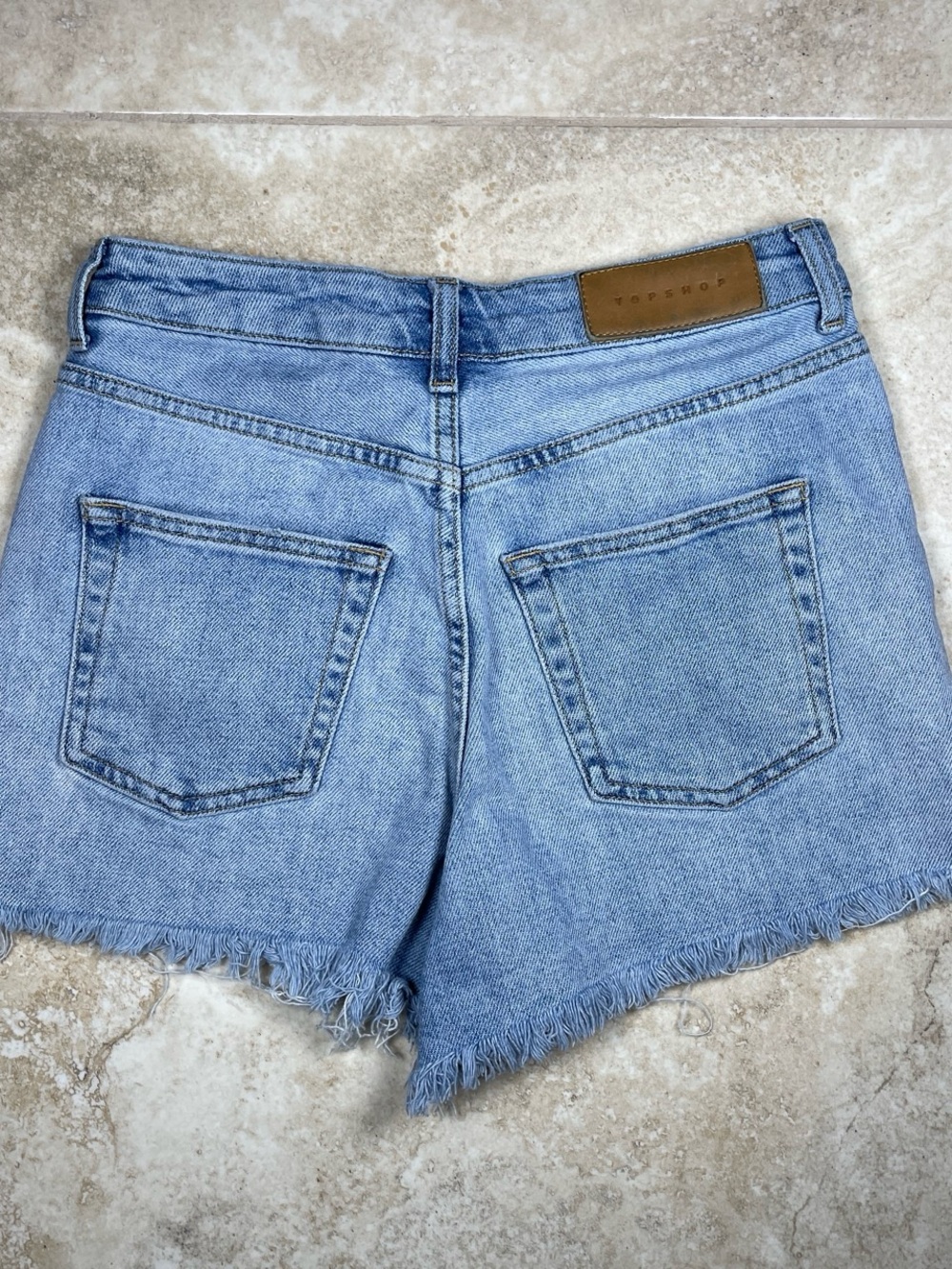 Topshop Light Wash Denim Cutoff Shorts with Frayed Hem Size 8